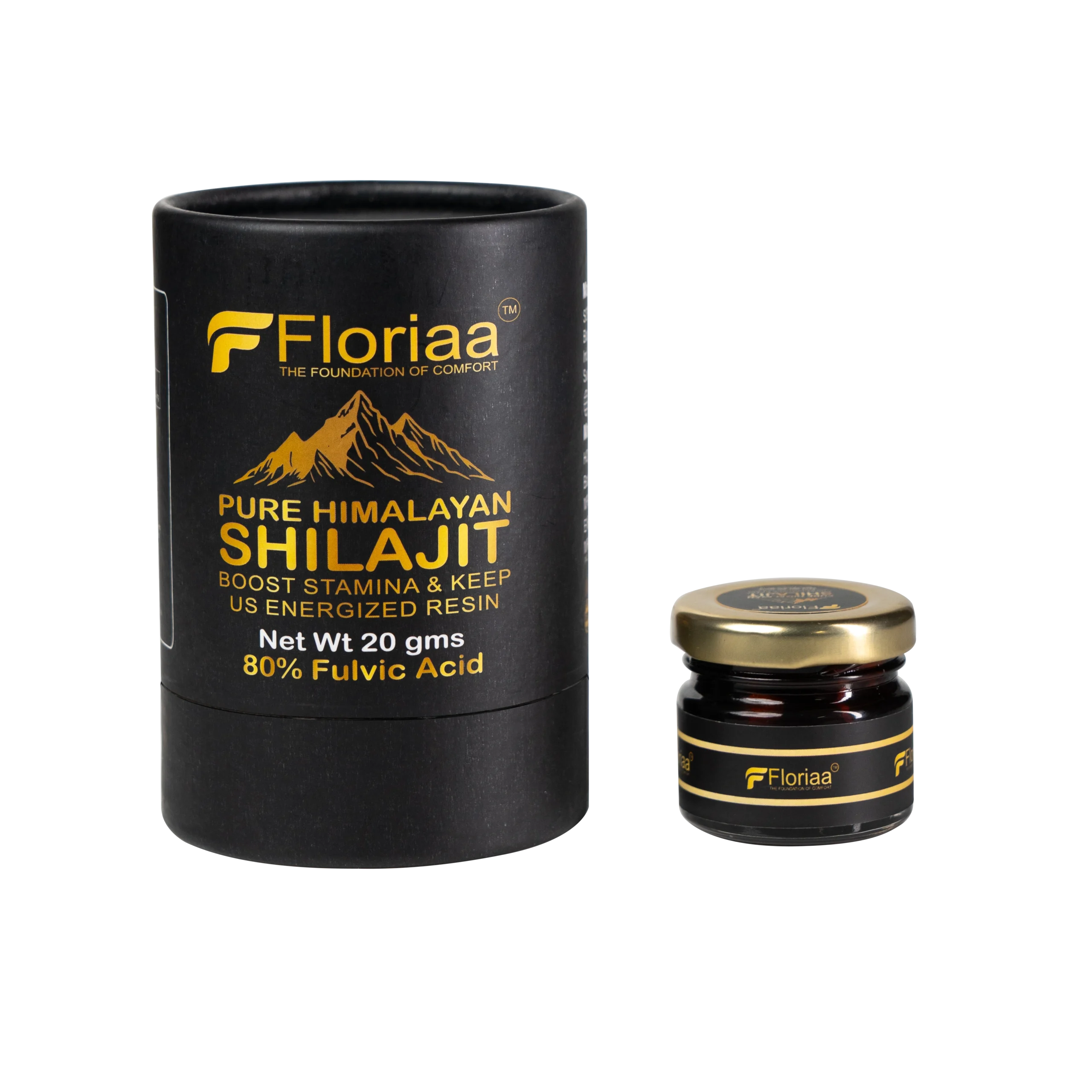 Floriaa Shilajit resin being dissolved in warm water for a natural energy boost.