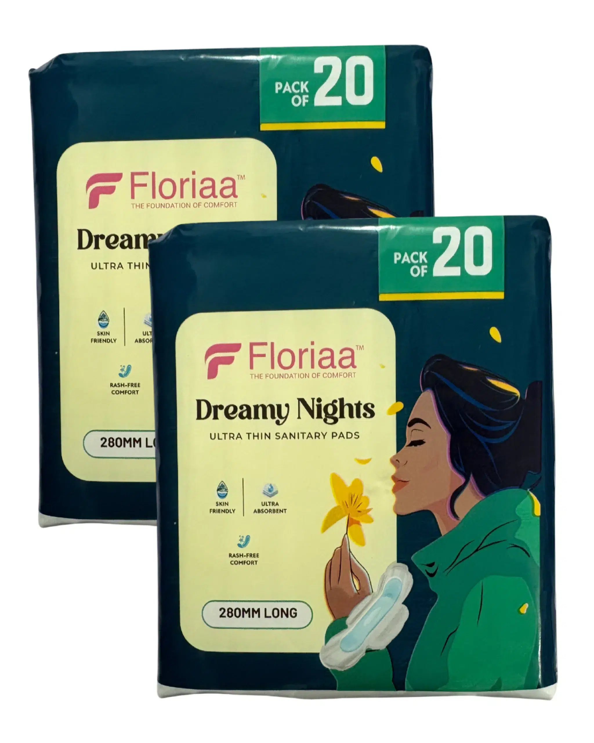 Floriaa Velvet Days + Dreamy Nights Sanitary Pads Combo – XL Size (280 mm) | Pack of 60 (40 Day + 20 Night)