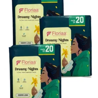Floriaa Dreamy Nights Ultra Thin Sanitary Pads – XL Size (280 mm) | Combo of 3 (Pack of 60)