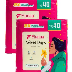 Floriaa Velvet Days Sanitary Pads – XL Size (280 mm) | Combo of 2 (40 Pads Each)