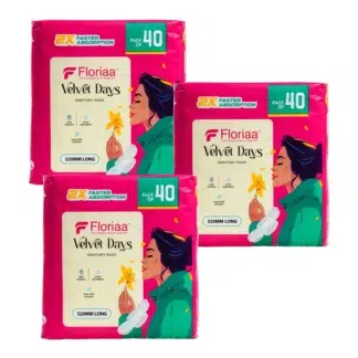 Floriaa Velvet Days XXL Sanitary Pads 320mm | Heavy Flow Protection | Leak Lock | Combo Pack of 120 Pads (40×3)