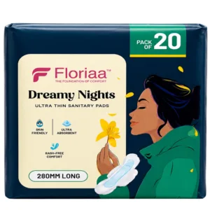 Floriaa Dreamy Nights Ultra Thin Sanitary Pads – XL Size (280 mm) | Pack of 20